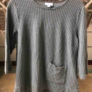 J. Jill Houndstooth Black/Blue Blouse (Petite M)